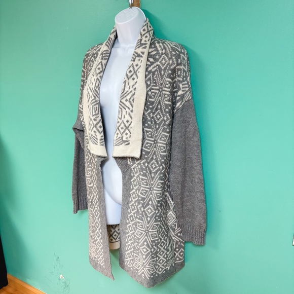 Talbots Gray & Cream Nordic Open Front Longline
Cardigan Wool Cashmere Blend XL - Picture 4 of 8